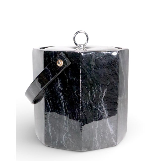 Plastic Faux Marble Vinyl Hollywood Regency Style Ice Bucket C. 1970's For Sale - Image 7 of 8