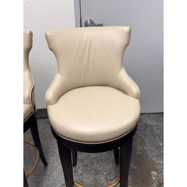 Century Furniture Tracy Swivel Leather Barstools, Pair For Sale In San Francisco - Image 6 of 12