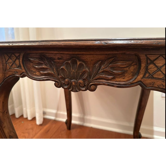 Late 20th Century French Provincial Parquetry Side Table With Inlaid Top — 26" Square For Sale - Image 5 of 9