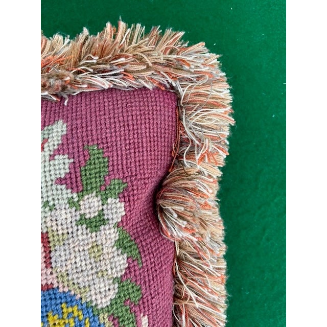 Rose Vintage French Country Needlepoint Pillow For Sale - Image 8 of 11