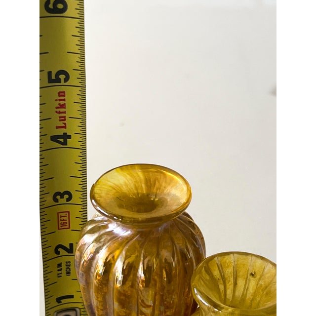 Gold 1970s Pair of Small Gold Budvases- Mouth Blown One of a Kind For Sale - Image 8 of 9