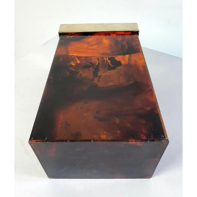 Metal Italian Hollywood Regency Tortoise Acrylic Glass Vase with Brass Rim, 1970s For Sale - Image 7 of 8