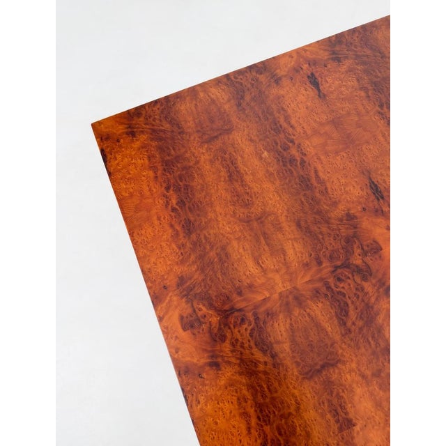 Mid-Century Modern Italian Square Coffe Table in Burl Wood and Brass, 1970s For Sale - Image 4 of 18