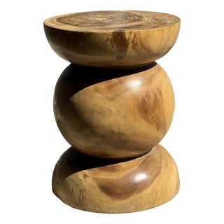Side Table in Suar Wood with Spheres, 1980s For Sale