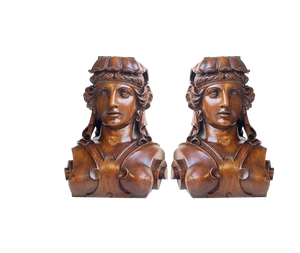 19th Century Venus Bookends in Carved Mahogany, Set of 2
