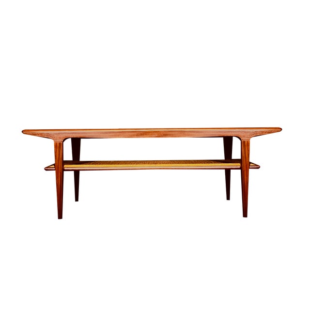 Mid-Century Coffee Table with Rattan Rack by John Herbert for A Younger For Sale