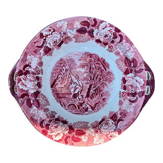 Enoch Wood and Sons Nurse on English Transfer Ware Scene Bowl in Pink For Sale