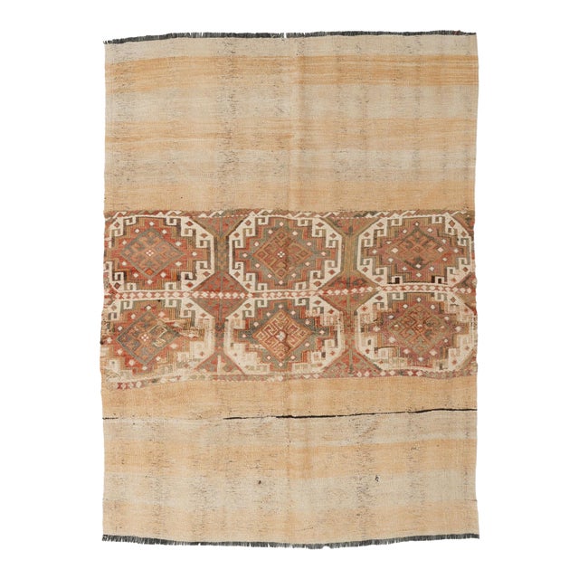 Decorative Vintage Embroidered Kilim Rug - 4`6″ X 6`3″ For Sale
