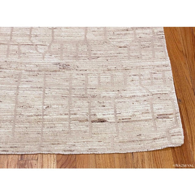 Textile Nazmiyal Collection Cream Color Modern Moroccan Style Runner Rug For Sale - Image 7 of 8