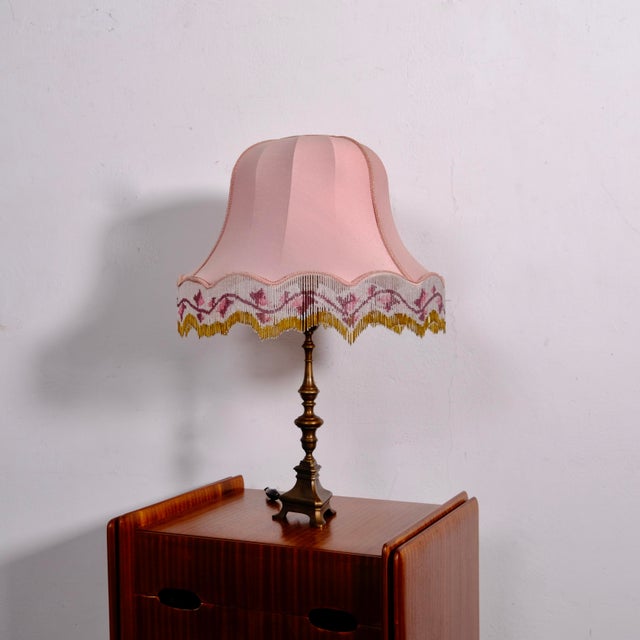 Vintage Table Lamp with Beaded Lampshade and Bronze Base, 1960s For Sale - Image 4 of 17