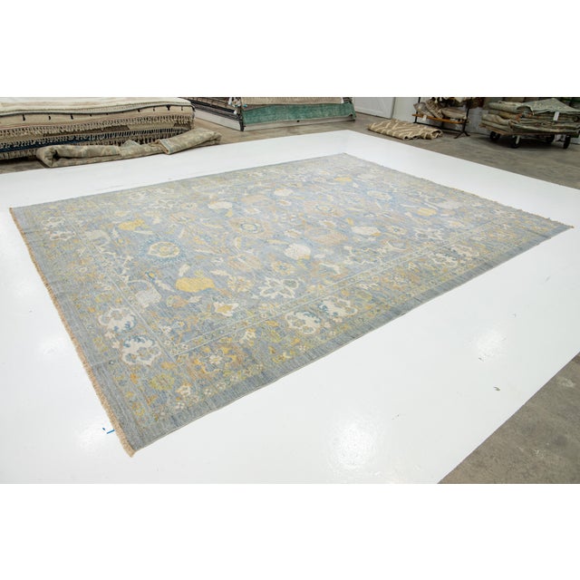 Modern Apadana's Modern Designed Sultanabad Room Size Wool Rug Handmade in Blue For Sale - Image 3 of 10
