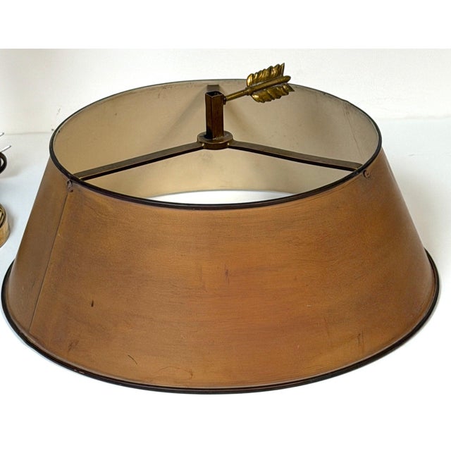 19th Century Louis XVI Style Ormolu Bouillotte Lamp, Ochre Tole Shade For Sale - Image 9 of 18