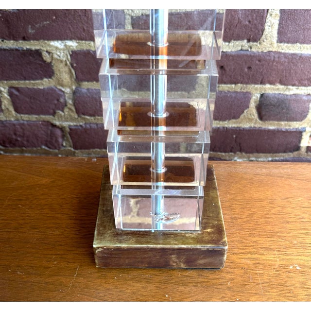 Mid Century Modern Stacked Lucite & Marble Table Lamps For Sale - Image 12 of 12