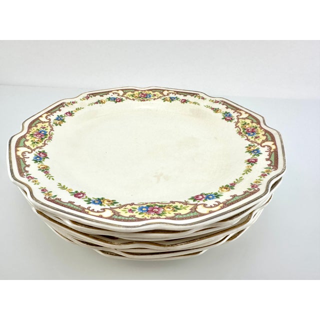 Ceramic 1930s Vintage Mount Clemens Floral Luncheon Plates- Set of 7 For Sale - Image 7 of 12