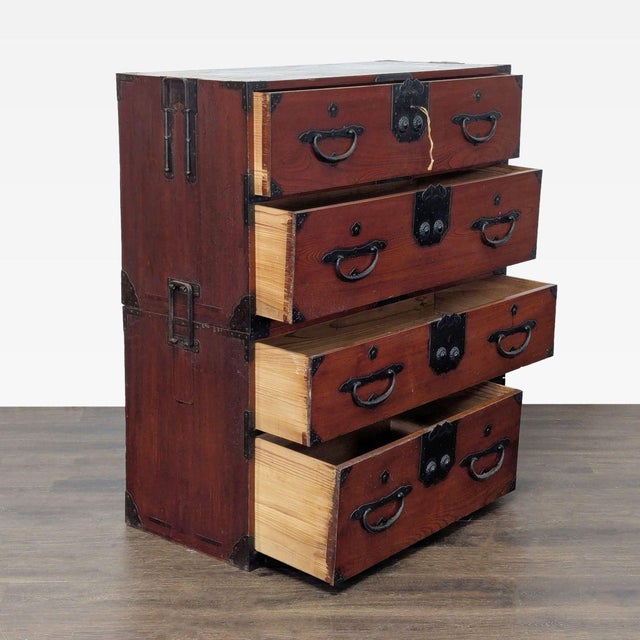 Japanese Japanese Nihonmatsu/Tansu Chest – Wooden Dresser With Iron Hardware For Sale - Image 3 of 17