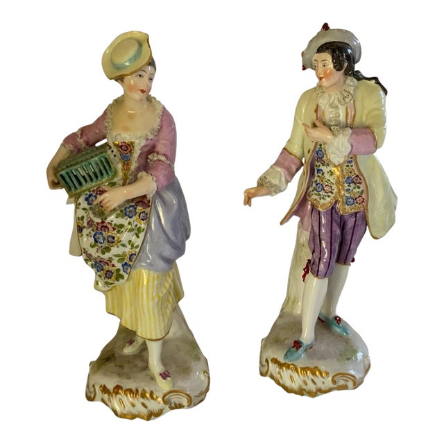 Fine Pair of Antique Meissen First-Quality Porcelain Rococo Figurines Made in Germany C. 1860-1890 For Sale