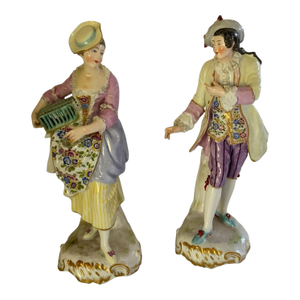 Fine Pair of Antique Meissen First-Quality Porcelain Rococo Figurines Made in Germany C. 1860-1890