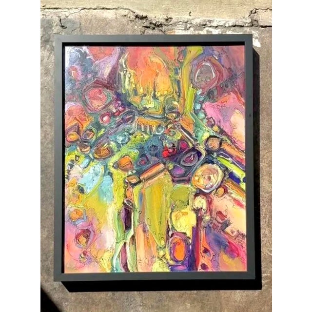 Late 20th Century Vintage Original Abstract Oil Painting on Canvas For Sale - Image 5 of 12