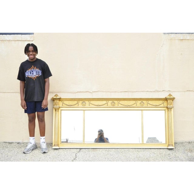 Victorian Antique Large 83" Victorian Gold Giltwood Figural Triple Overmantle Mirror For Sale - Image 3 of 12