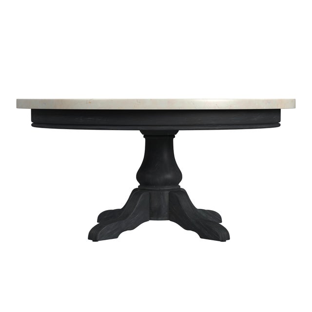 2020s Danielle 38 in. W Round Marble and Wood Pedestal Coffee Table, Washed Black For Sale - Image 5 of 7