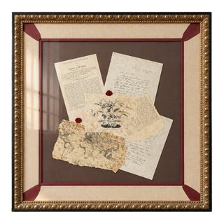 Framed-Ephemera-Collage | Real Letters, Map, Wax Seals Under Glass, Gilt Frame (Vintage) For Sale