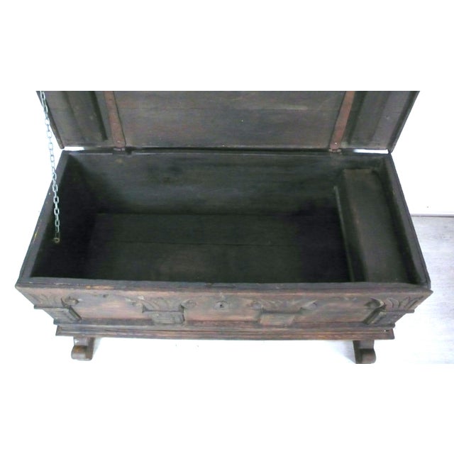 Antique German Dark Oak Trunk For Sale - Image 12 of 14