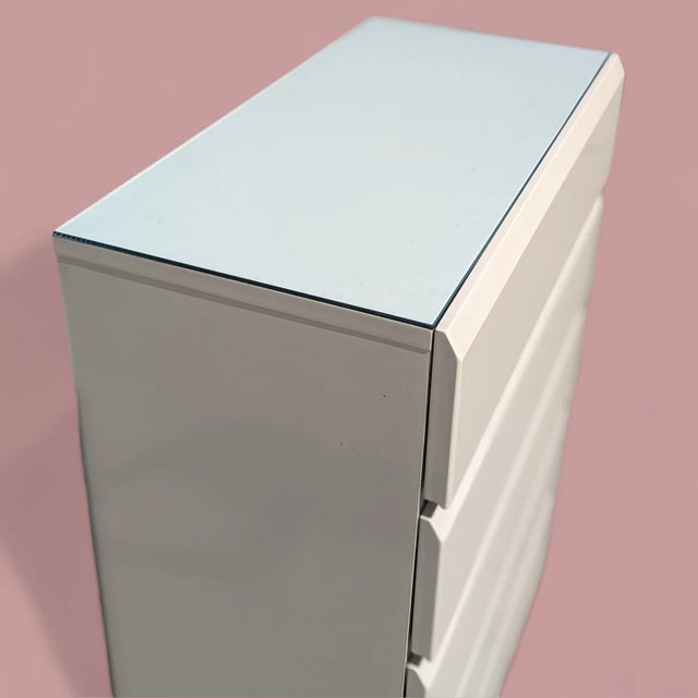 Bring timeless design into your home with this Postmodern highboy dresser in an off-white laminate finish. Design: A...