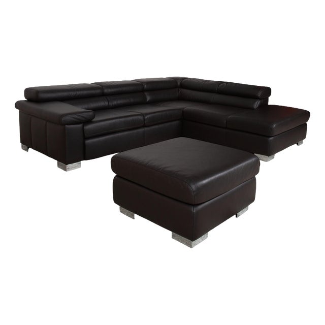 Courage Corner Sofa and Ottoman in Brown Leather from Ewald Schillig, Set of 2 For Sale