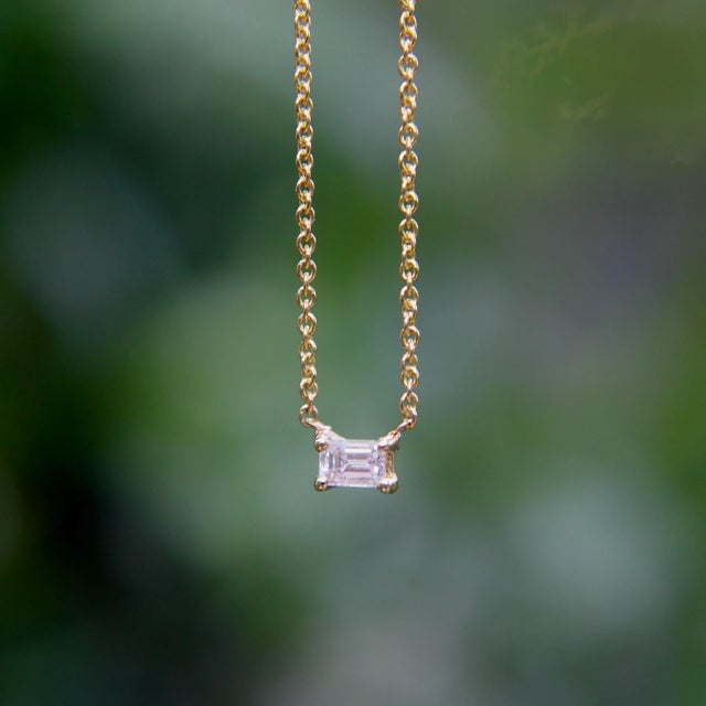 Gold 14k Gold Emerald Cut Diamond Necklace For Sale - Image 8 of 11