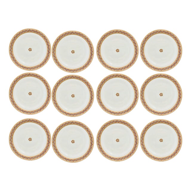 Antique English Worcester Hand-Enameled Dinner Plates, Set of 12 For Sale