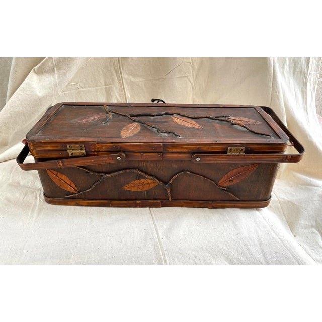 Split Bamboo Decorative Lidded Basket For Sale In Palm Springs - Image 6 of 9