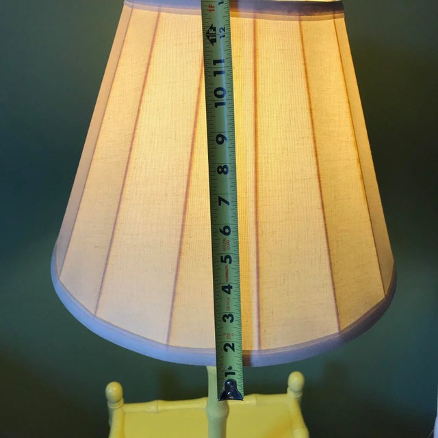 Asian 1960’s Faux Bamboo Floor Lamp With Table Shelf Yellow For Sale - Image 9 of 11