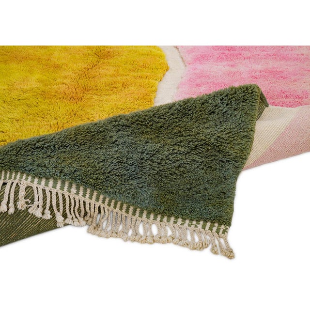 A playful composition, painted in soft blocks of color. Organic, painterly forms in blush pink, pesto green, and sunny...