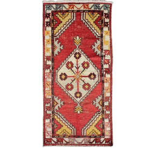 Tribal Medallion Vintage Turkish Oushak Rug in Red, Brown, Gray, Yellow For Sale