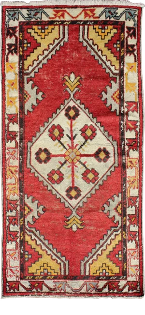 Tribal Medallion Vintage Turkish Oushak Rug in Red, Brown, Gray, Yellow