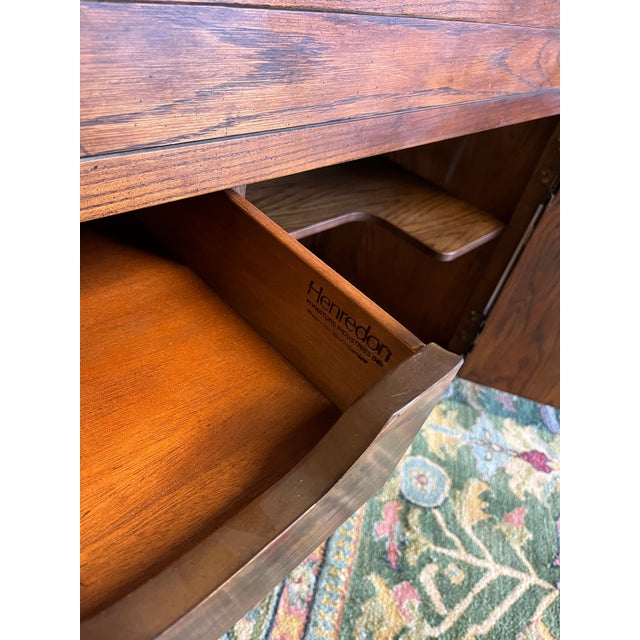 Vintage campaign style bar cart by Henredon. Very high quality with flip-open extendable top with formica-type surface for...