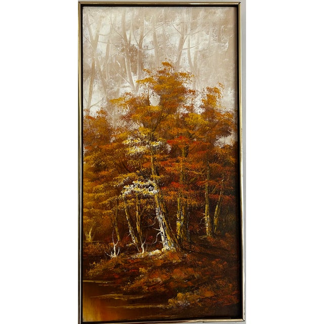 Impressionist Vintage Mid Century Impressionist Oil Painting of Fall Landscape For Sale - Image 3 of 7