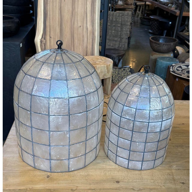 Capiz Shell Bell Pendant Light Medium For Sale - Image 11 of 13
