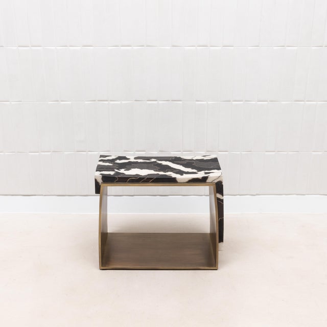 Stool With Shagreen and Shell Pattern With Bronze Patina Brass by R&y Augousti For Sale - Image 9 of 12