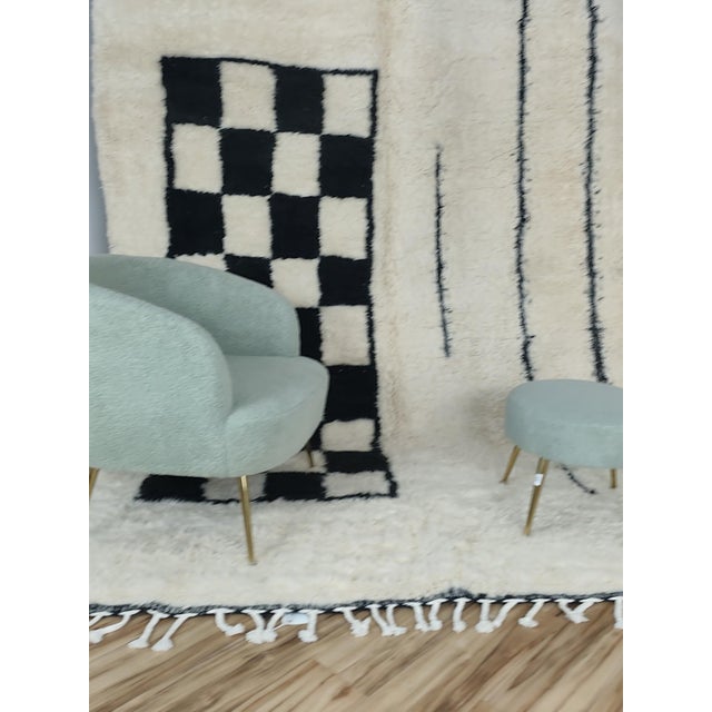 Contemporary Black White Checkerboard Wool Moroccan Rug For Sale - Image 11 of 15
