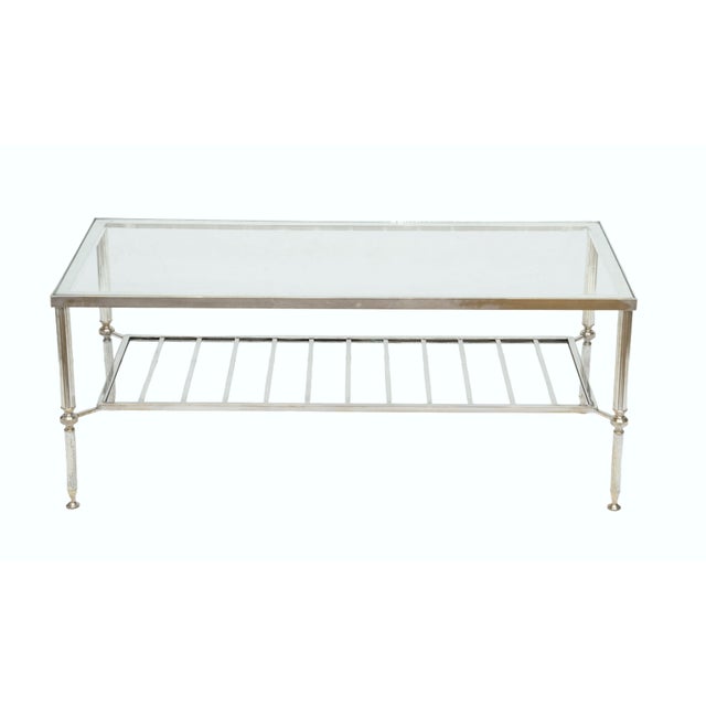 French Modern Cocktail or Coffee Low Table of Nickeled Brass and Glass For Sale - Image 4 of 11