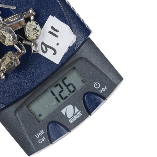 Silver 6 3/8" Carlos Eagle Ottawa/Kathryn P sterling and variscite link bracelet For Sale - Image 8 of 8