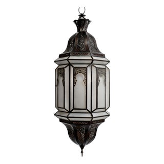 Vintage Moorish Moroccan White Frosted Pendant Light For Sale
