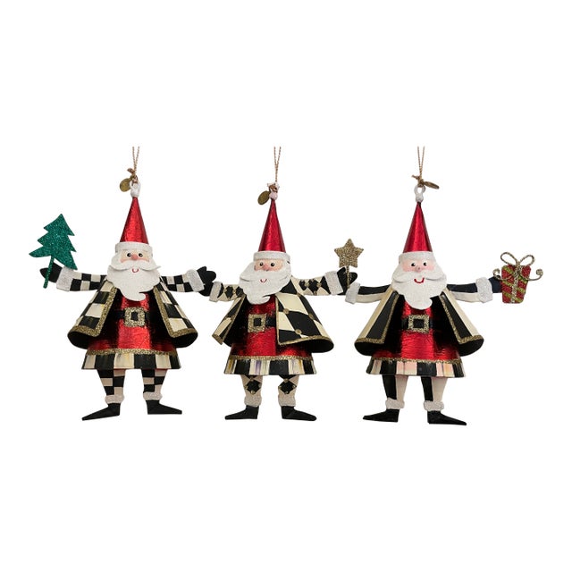 Mackenzie Childs Set of 3 Santa Ornamental For Sale