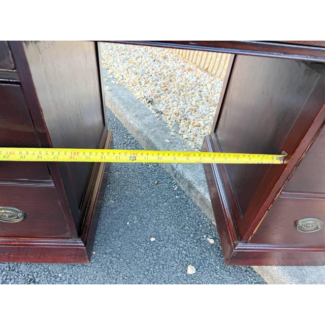 Vintage Victorian Style Mahogany Twin Pedestal Writing Desk. For Sale - Image 9 of 16