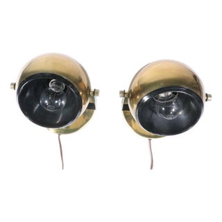 Mid 20th Century Mid Century Brass Ball Pin Up Sconces Wall Light Spotlight Light Table Lamps - Pair For Sale