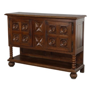 1940s Brutalist Charles Dudouyt Oak Sideboard With Carved Diamond Bobbin Legs, Attributed For Sale