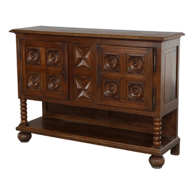 1940s Brutalist Charles Dudouyt Oak Sideboard With Carved Diamond Bobbin Legs, Attributed For Sale