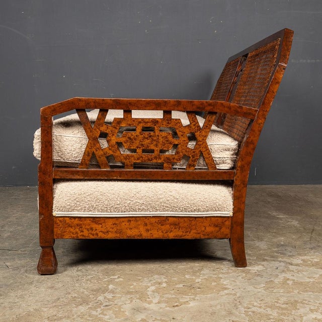 Victorian Sofa and Amchairs in Bergere and Dappled Walnut, 1890s, Set of 3 For Sale - Image 3 of 18