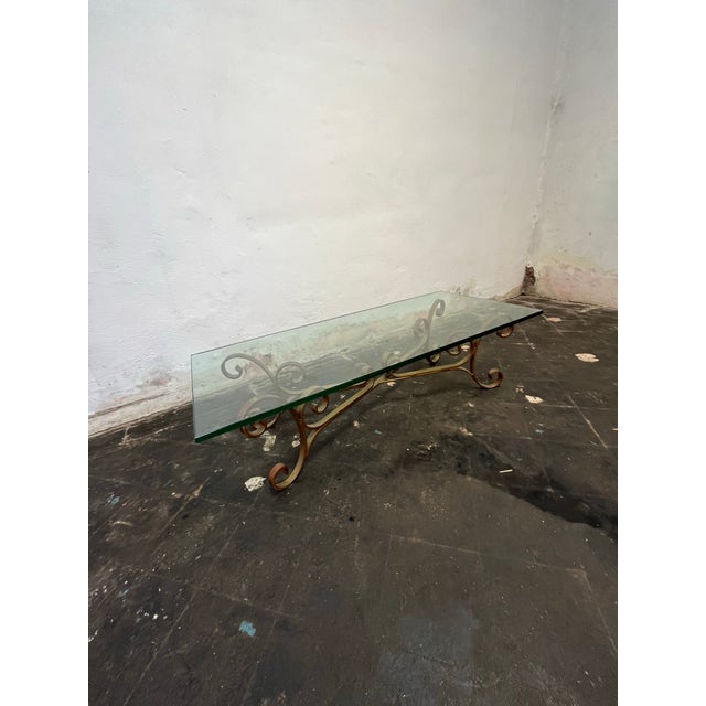 Mid-Century Modern Hollywood Regency Gilt Scroll Wrought Iron Coffee Table Base For Sale - Image 3 of 8
